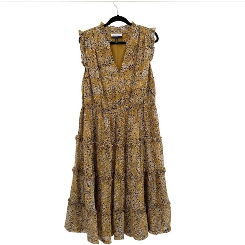 Eloquii Elements Mustard Yellow Tiered Midi Dress Ruffle V Neck Sz 20